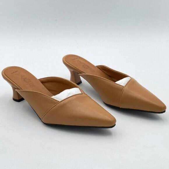 Heeled Mules for Women Sexy Pointed Closed Toe Slip On Mule Pumps Heels - Picture 3 of 6